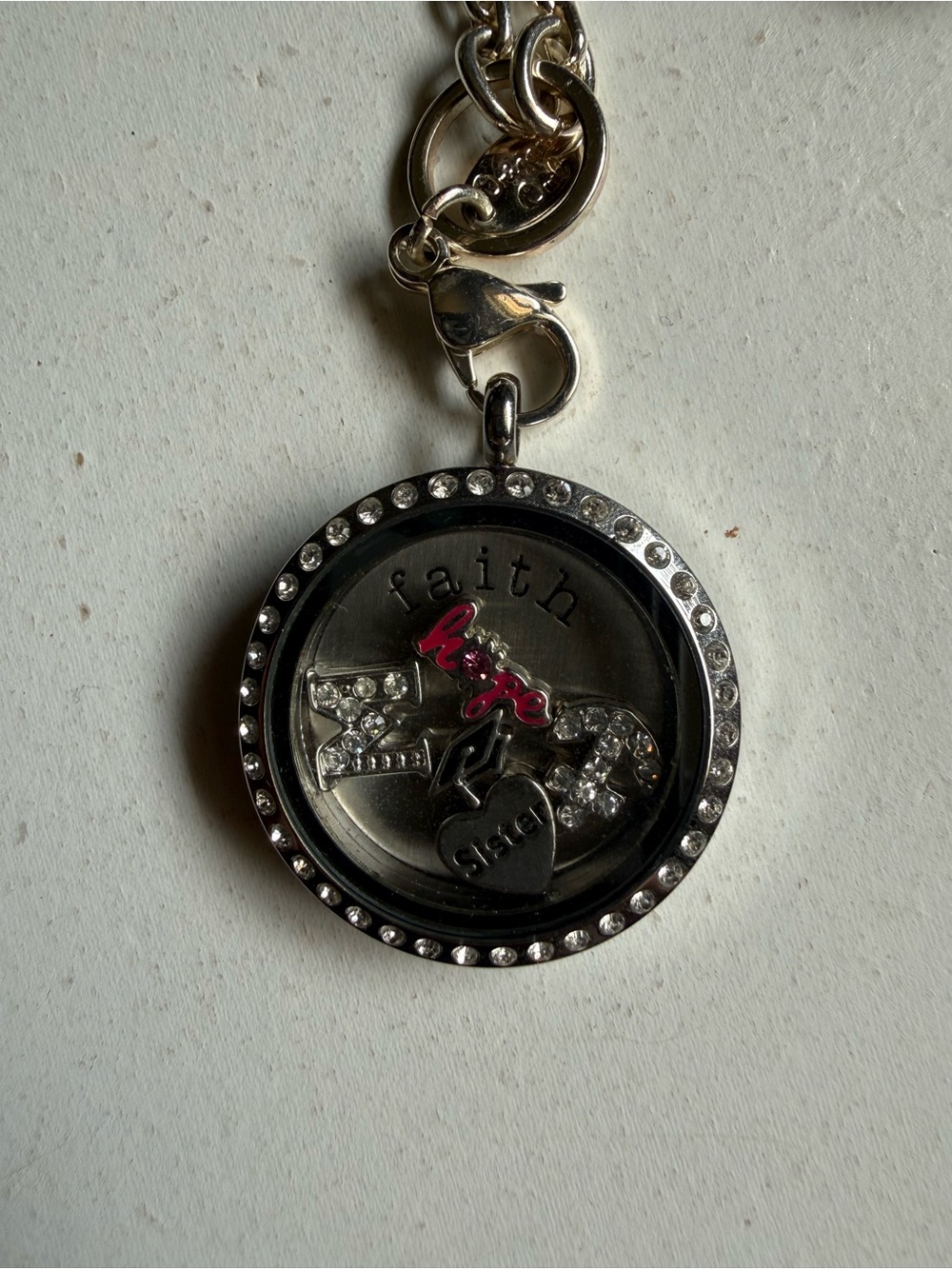 Origami Owl Silver Toned Locket Necklace with Pink Accent